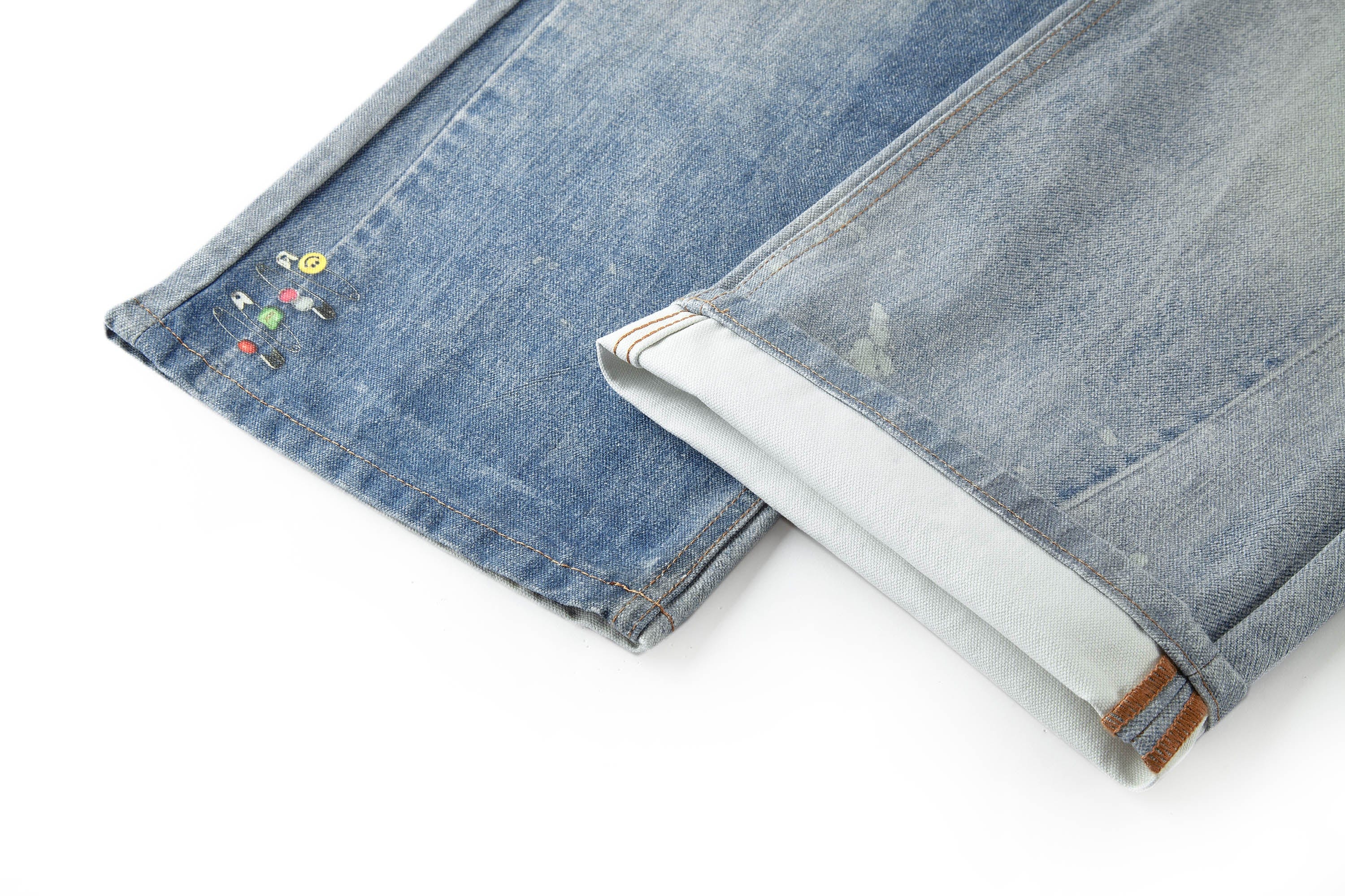 BONELESS Retro Chain Graphic Washed Jeans
