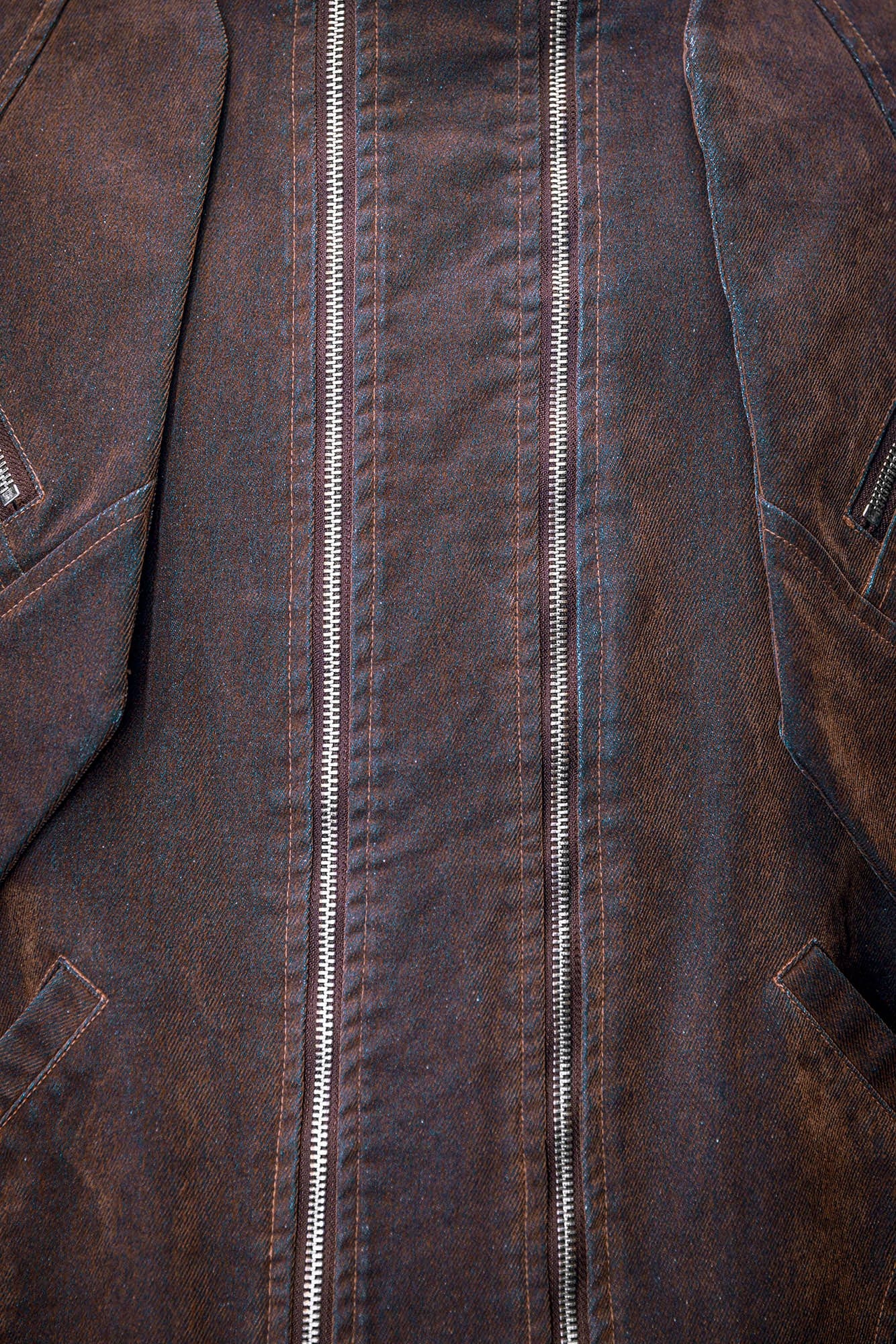 XIPHEVIL Mech Deconstructed Washed Denim Jacket Brown