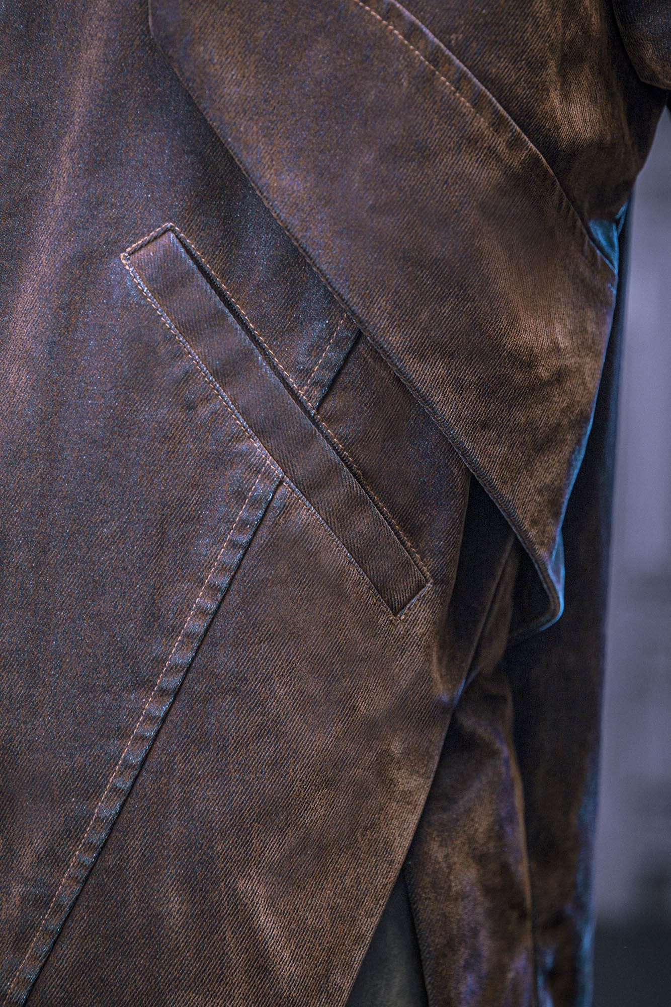 XIPHEVIL Mech Deconstructed Washed Denim Jacket Brown