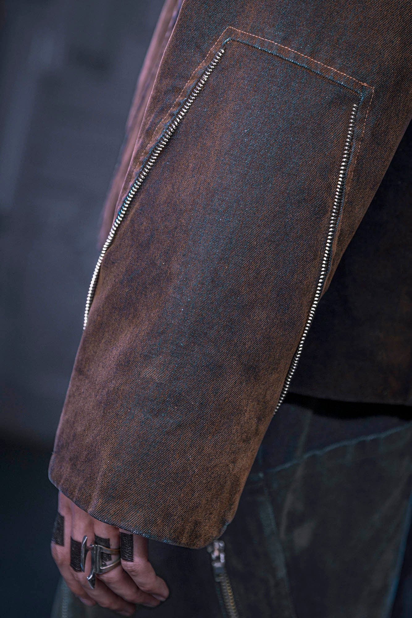 XIPHEVIL Mech Deconstructed Washed Denim Jacket Brown