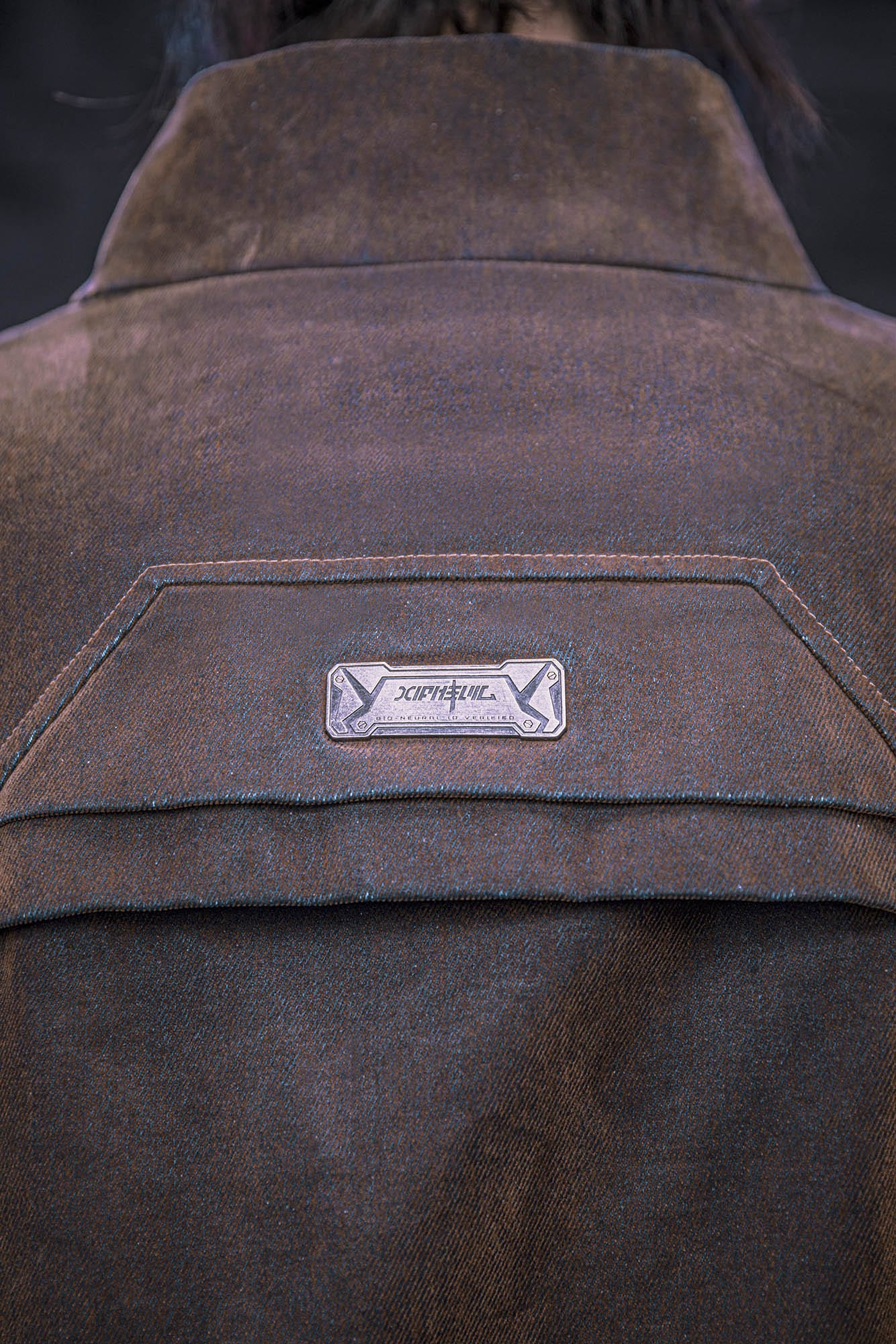 XIPHEVIL Mech Deconstructed Washed Denim Jacket Brown
