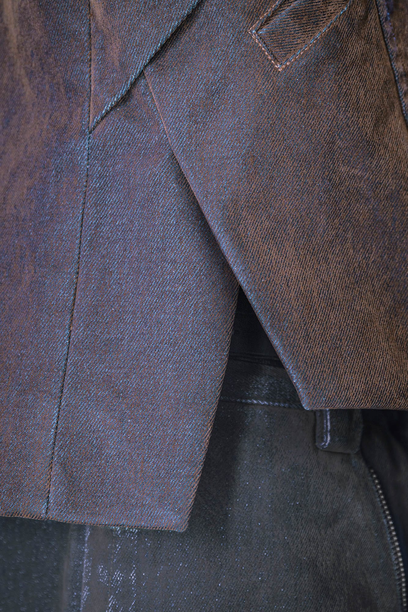 XIPHEVIL Mech Deconstructed Washed Denim Jacket Brown