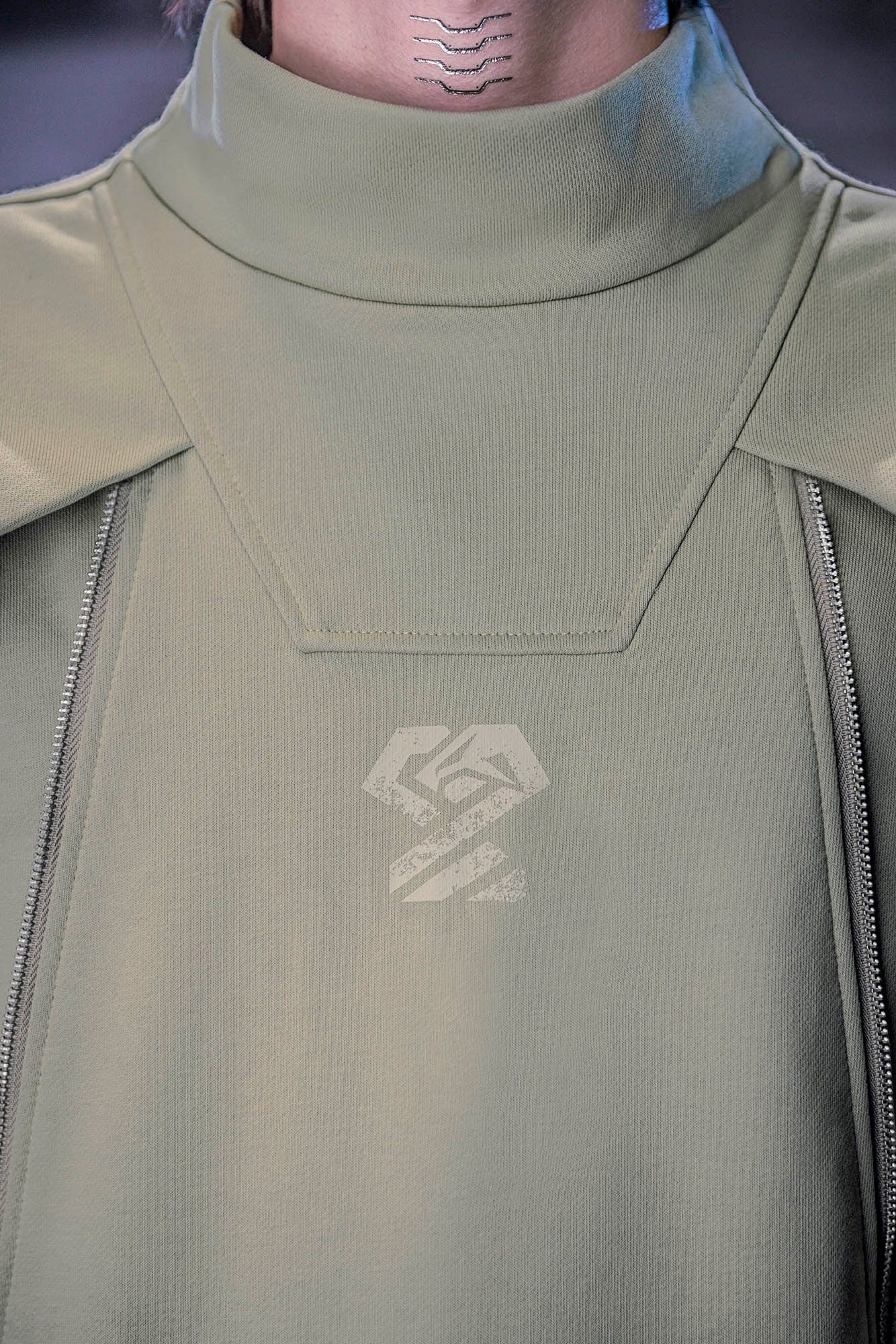 XIPHEVIL Mesh Paneled Tactical Turtleneck Sweatshirt Green