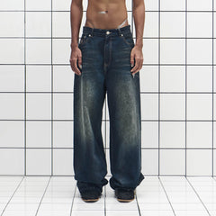455EMBLE Washed PU-Pocket Baggy Jeans