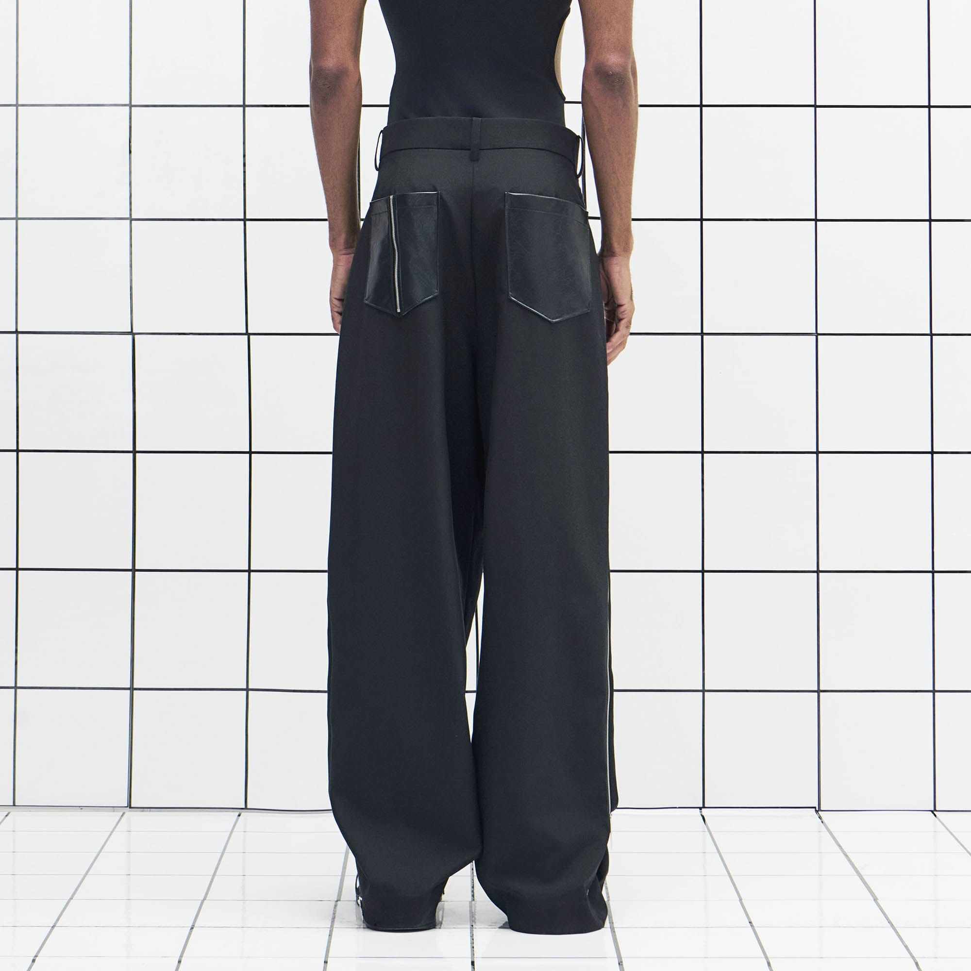 455EMBLE Side-Zip Asymmetrical PU-Pocket Pants