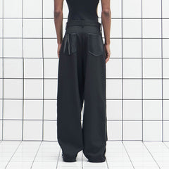455EMBLE Side-Zip Asymmetrical PU-Pocket Pants