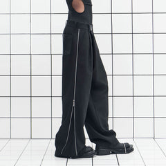 455EMBLE Side-Zip Asymmetrical PU-Pocket Pants