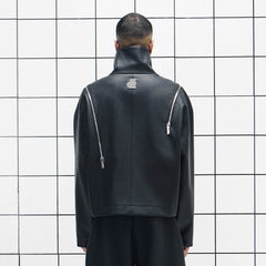 455EMBLE Multi-Zip Studded High-Collar PU Jacket
