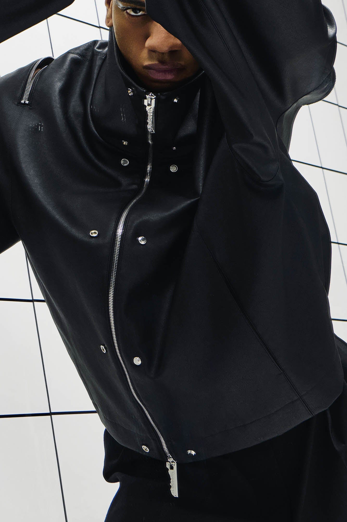 455EMBLE Multi-Zip Studded High-Collar PU Jacket