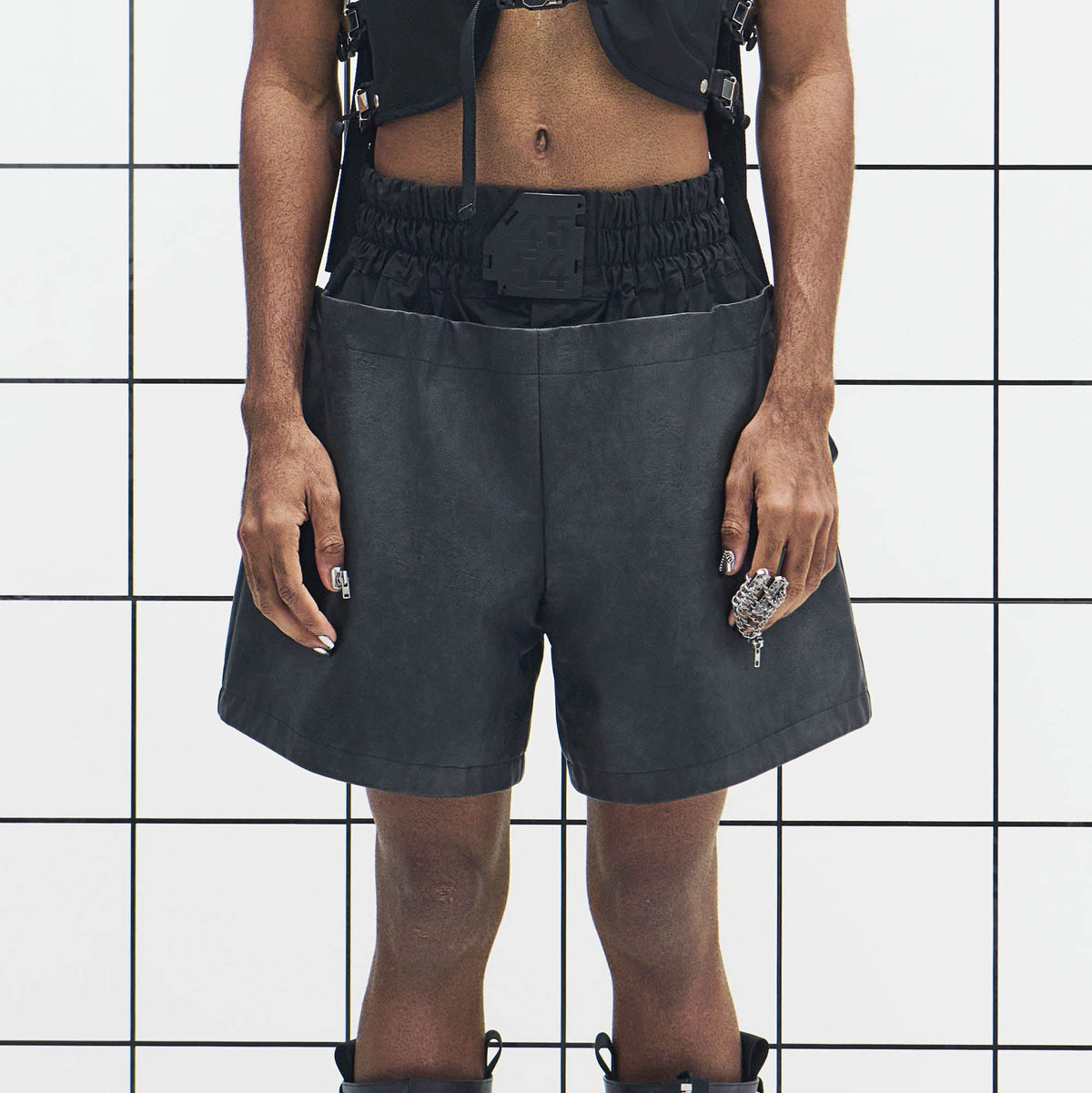 455EMBLE Layered Boxing PU Shorts