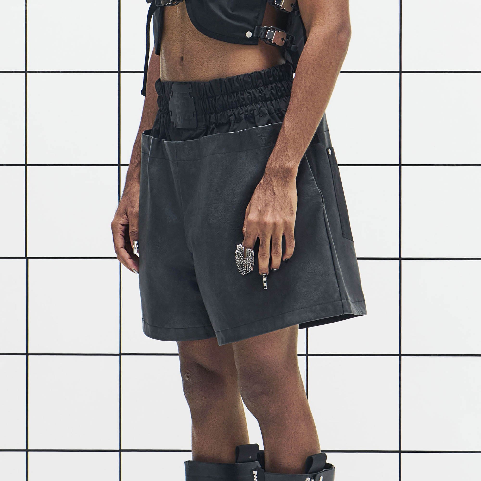 455EMBLE Layered Boxing PU Shorts