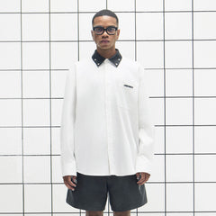 455EMBLE Faux Leather Collar Snap-Fastener Shirt