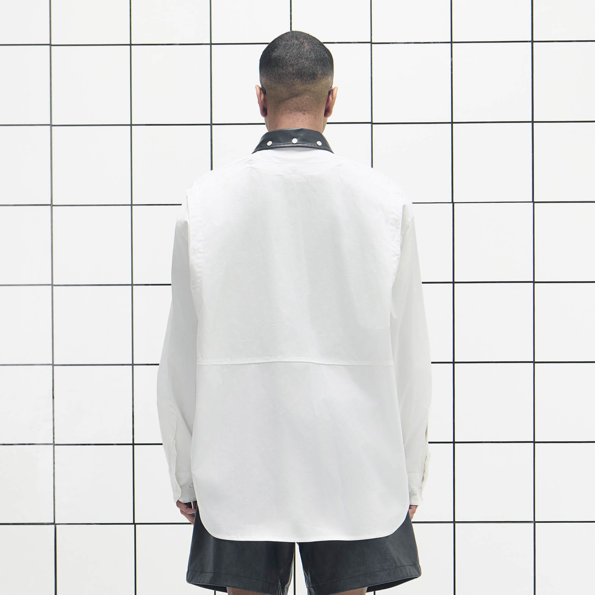 455EMBLE Faux Leather Collar Snap-Fastener Shirt