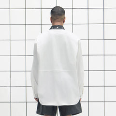 455EMBLE Faux Leather Collar Snap-Fastener Shirt