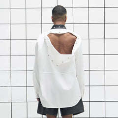 455EMBLE Faux Leather Collar Snap-Fastener Shirt