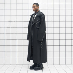 455EMBLE Snap-Fastener PU Trench Coat