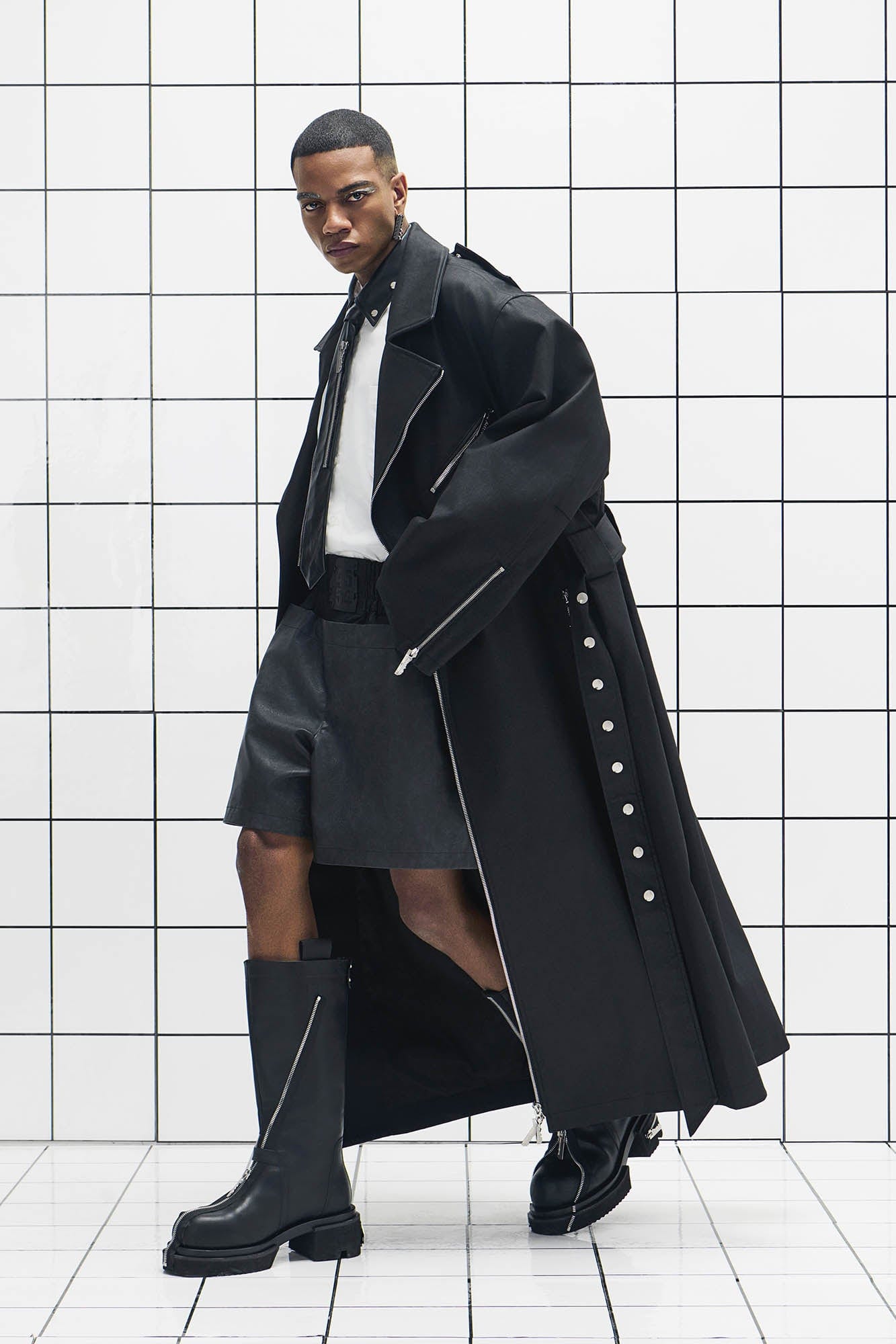 455EMBLE Snap-Fastener PU Trench Coat