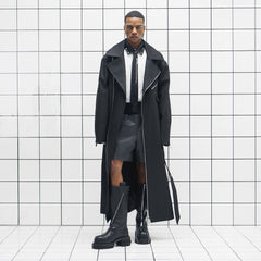 455EMBLE Snap-Fastener PU Trench Coat