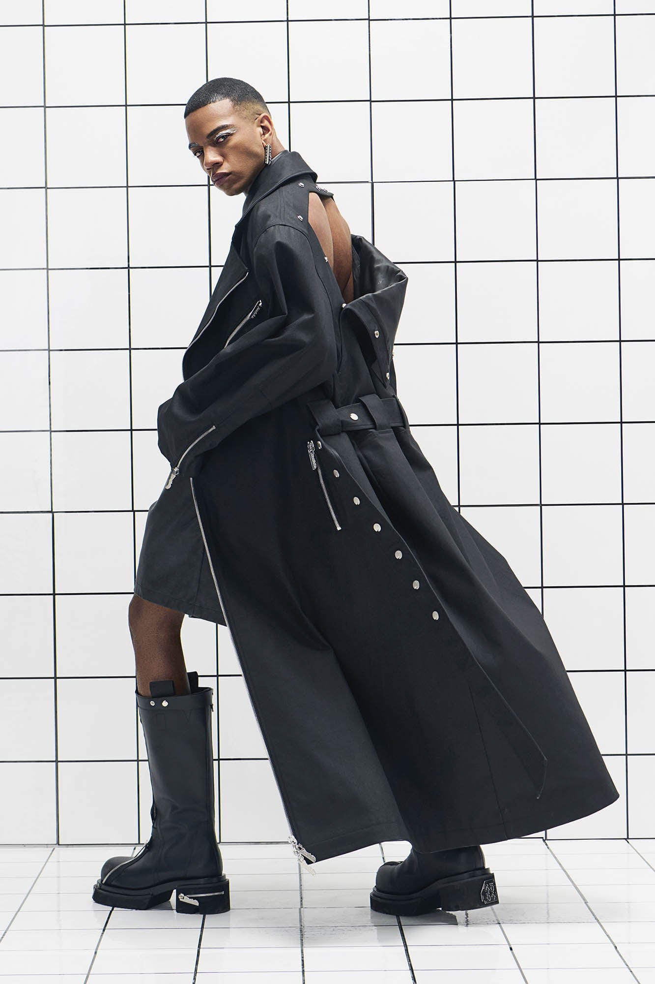 455EMBLE Snap-Fastener PU Trench Coat