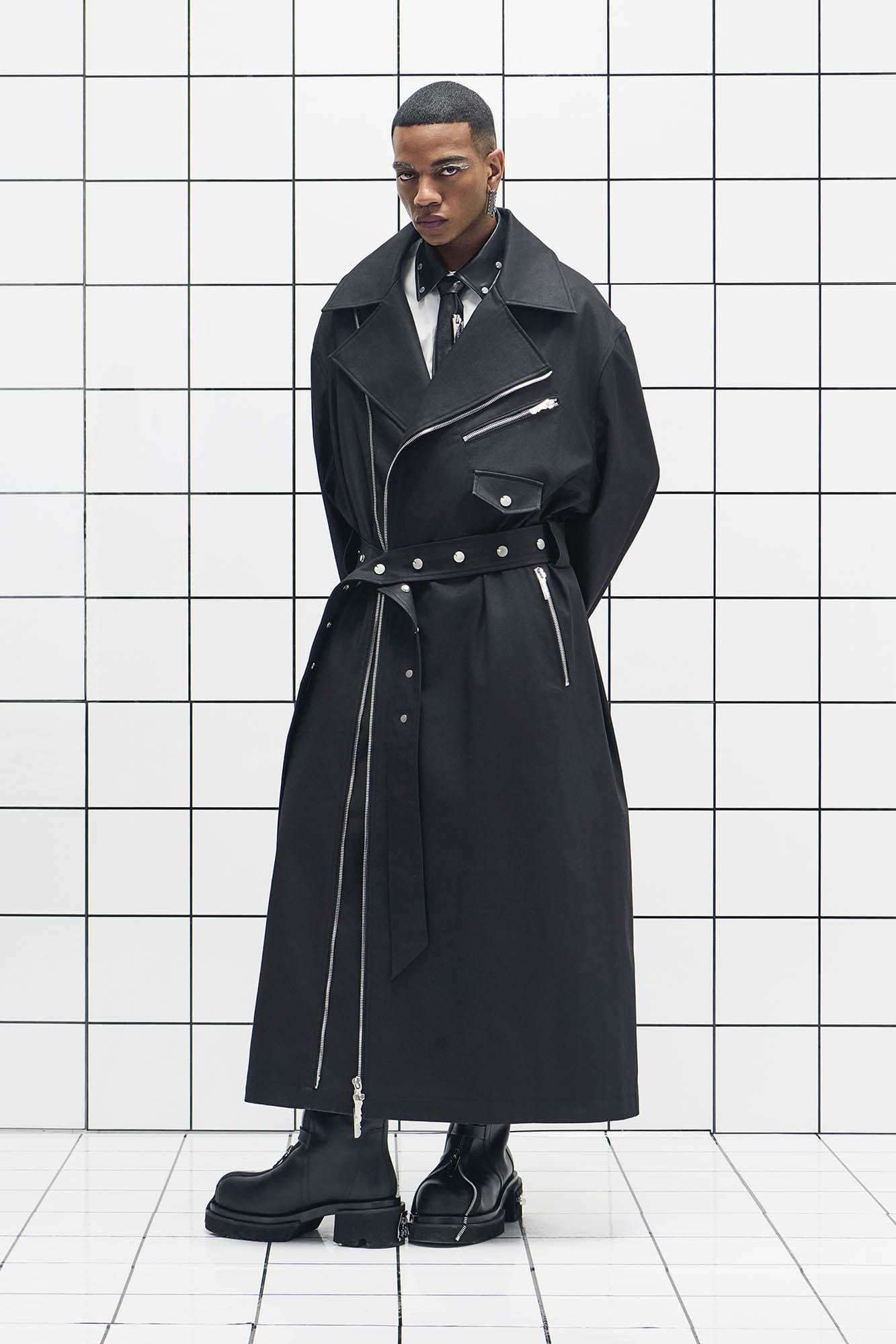 455EMBLE Snap-Fastener PU Trench Coat