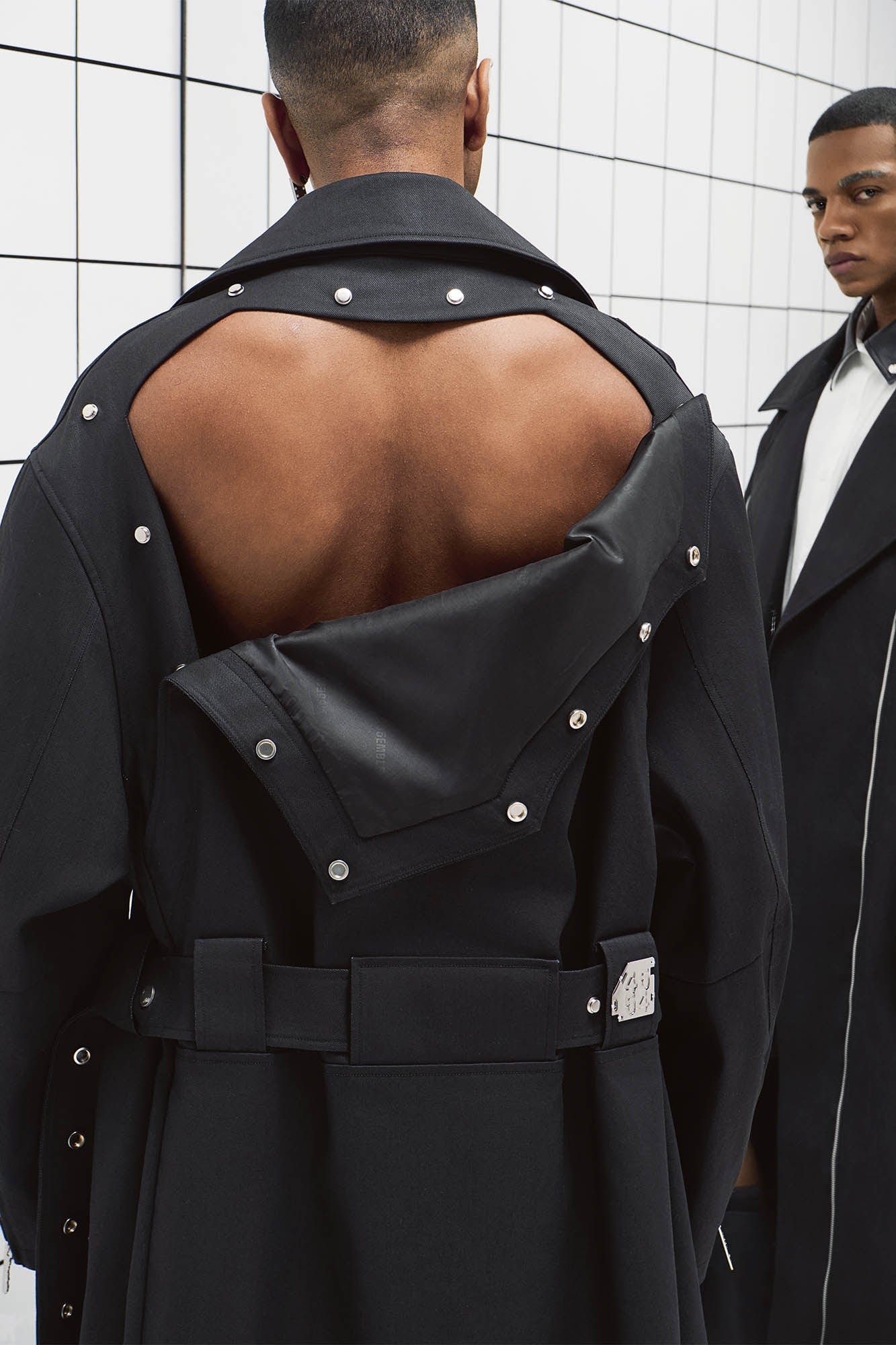455EMBLE Snap-Fastener PU Trench Coat
