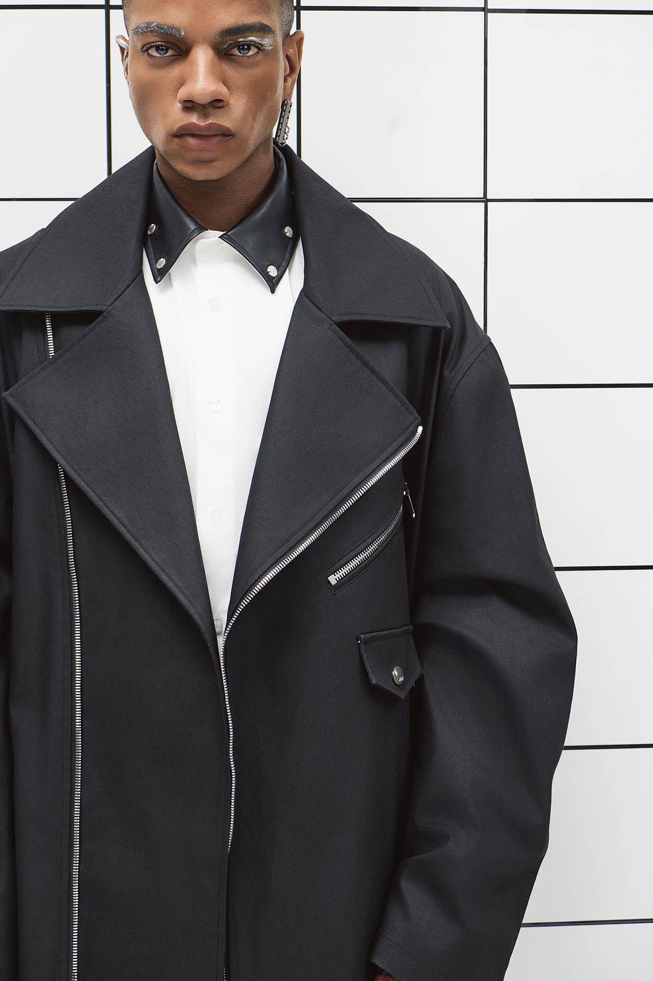 455EMBLE Snap-Fastener PU Trench Coat