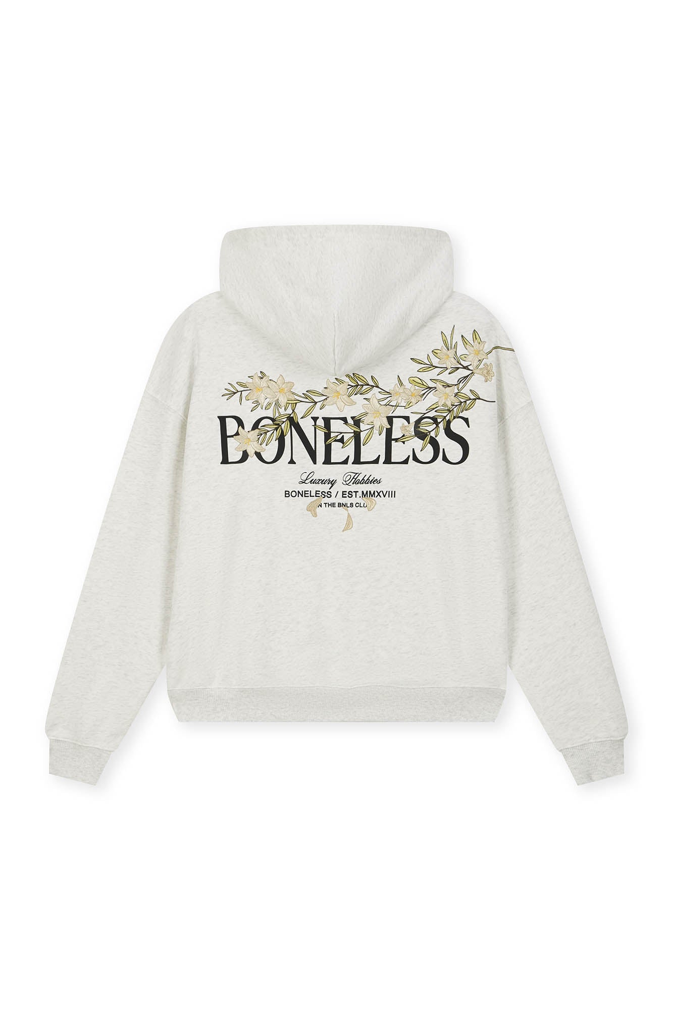 BONELESS Floral Embroidered Fleece-Lined Hoodie