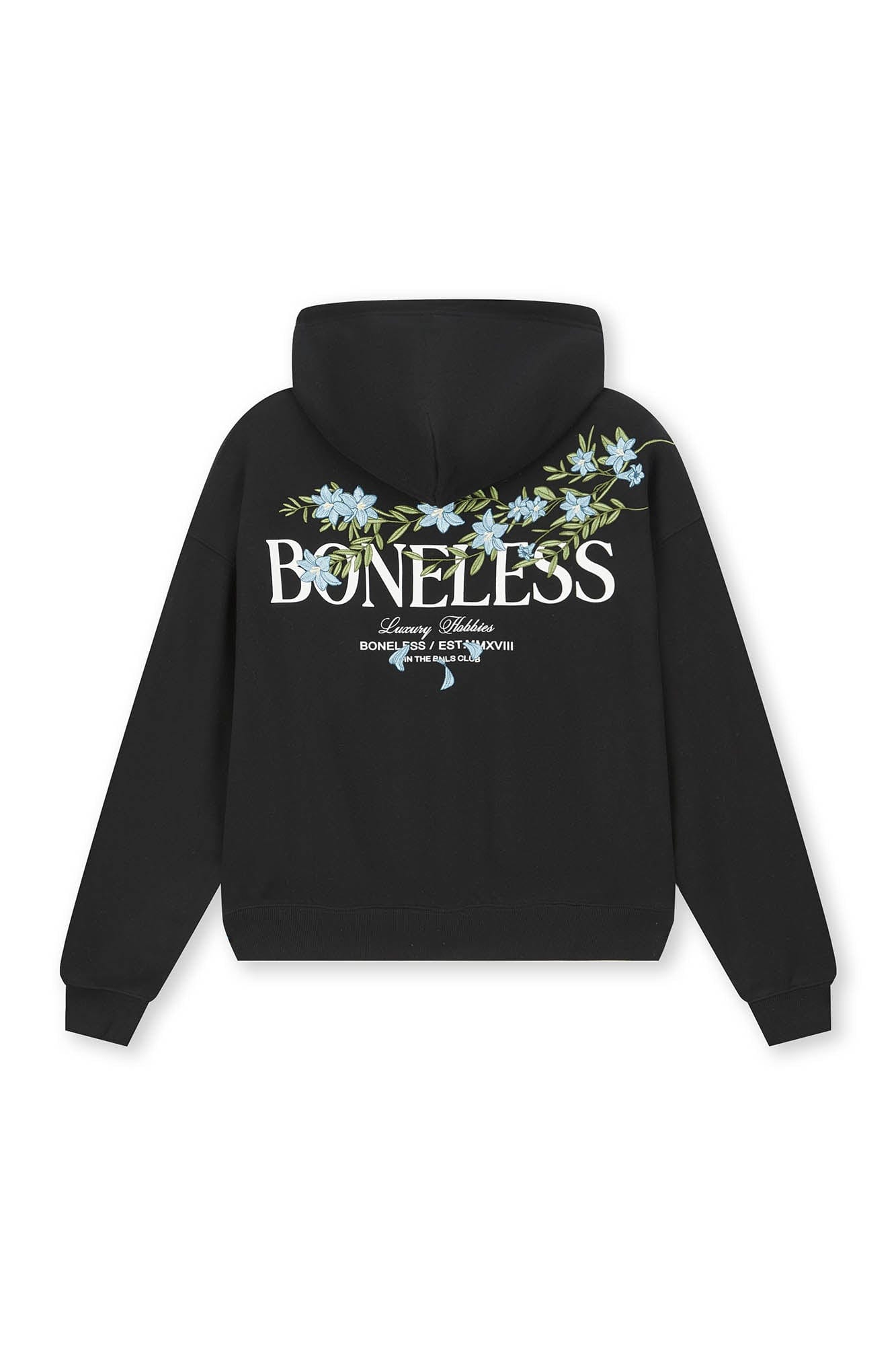 BONELESS Floral Embroidered Fleece-Lined Hoodie