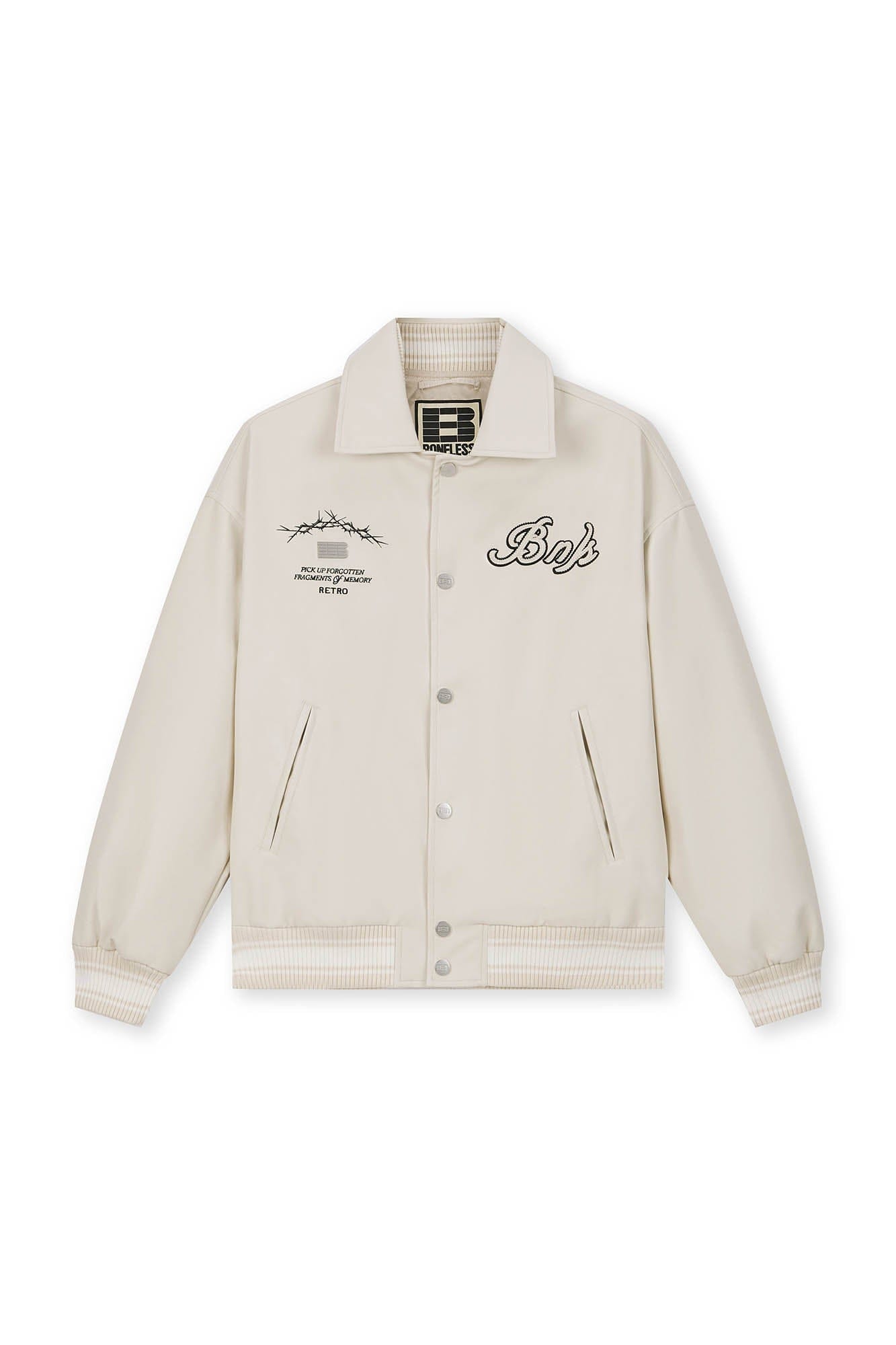 BONELESS Embroidered Logo PU Varsity Jacket