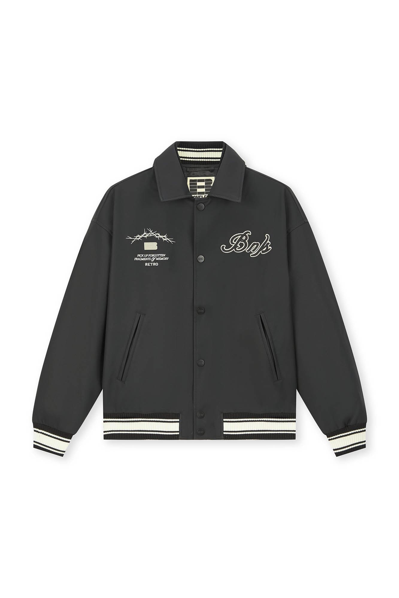 BONELESS Embroidered Logo PU Varsity Jacket
