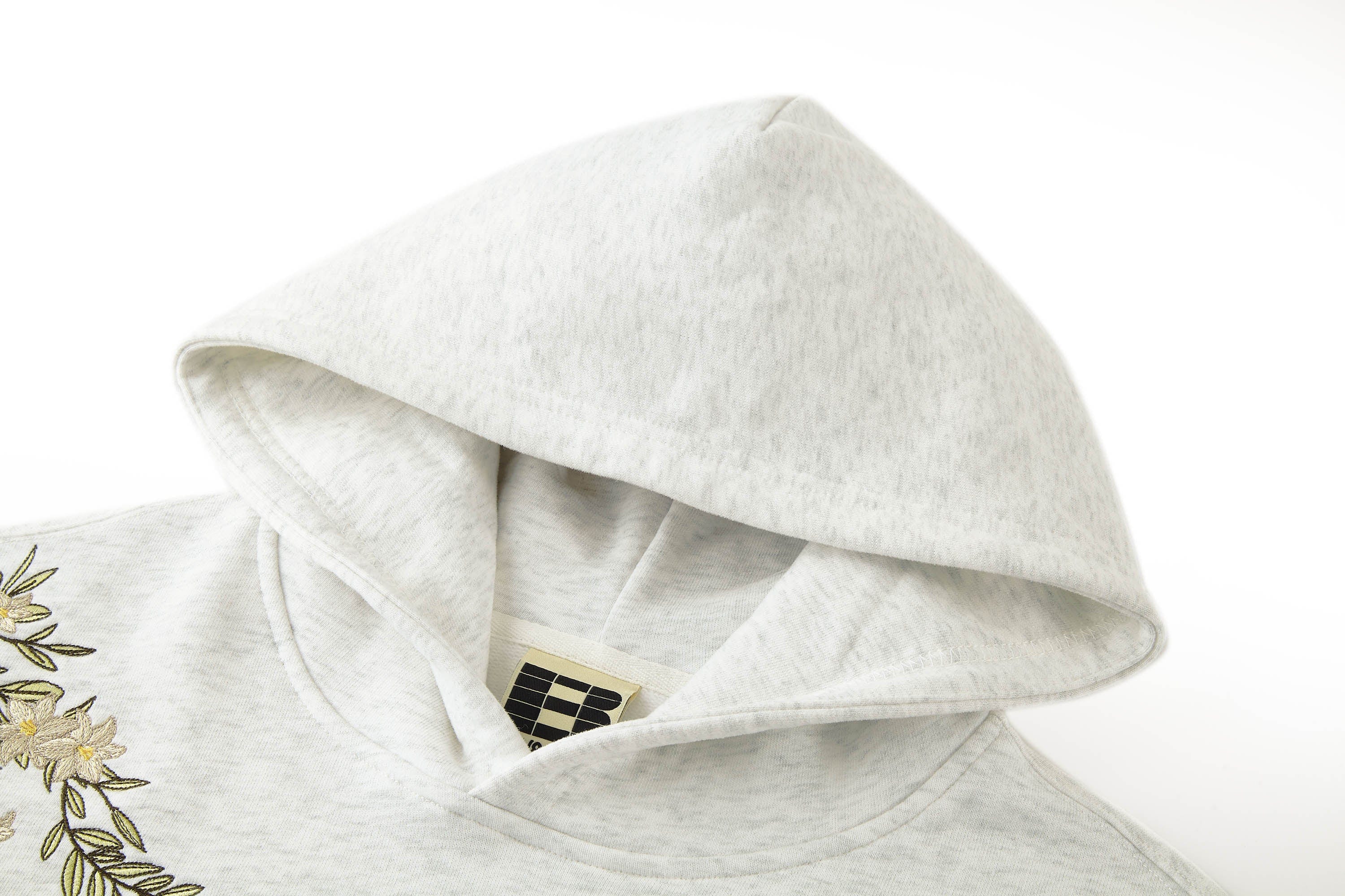 BONELESS Floral Embroidered Fleece-Lined Hoodie