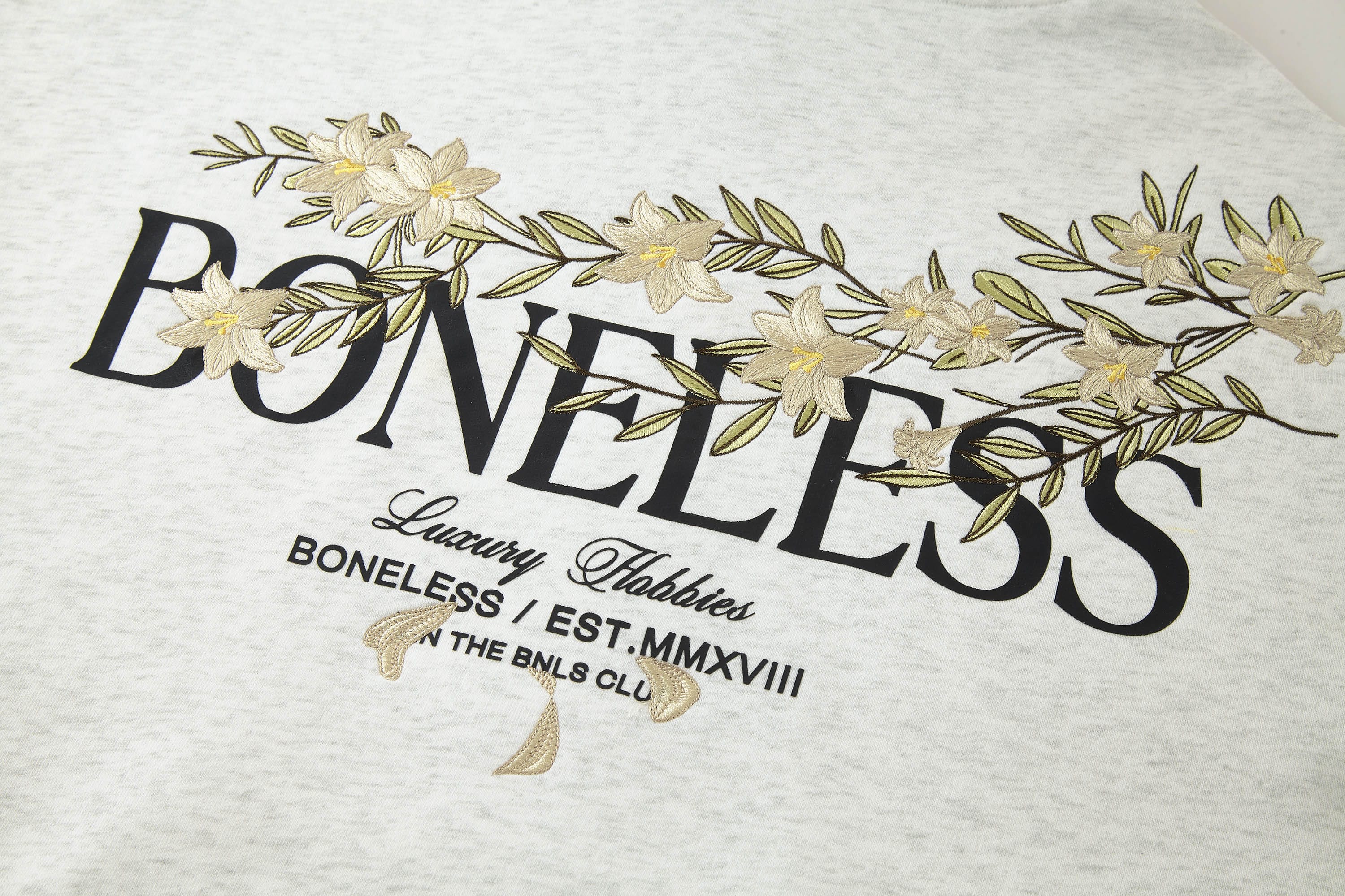 BONELESS Floral Embroidered Fleece-Lined Hoodie