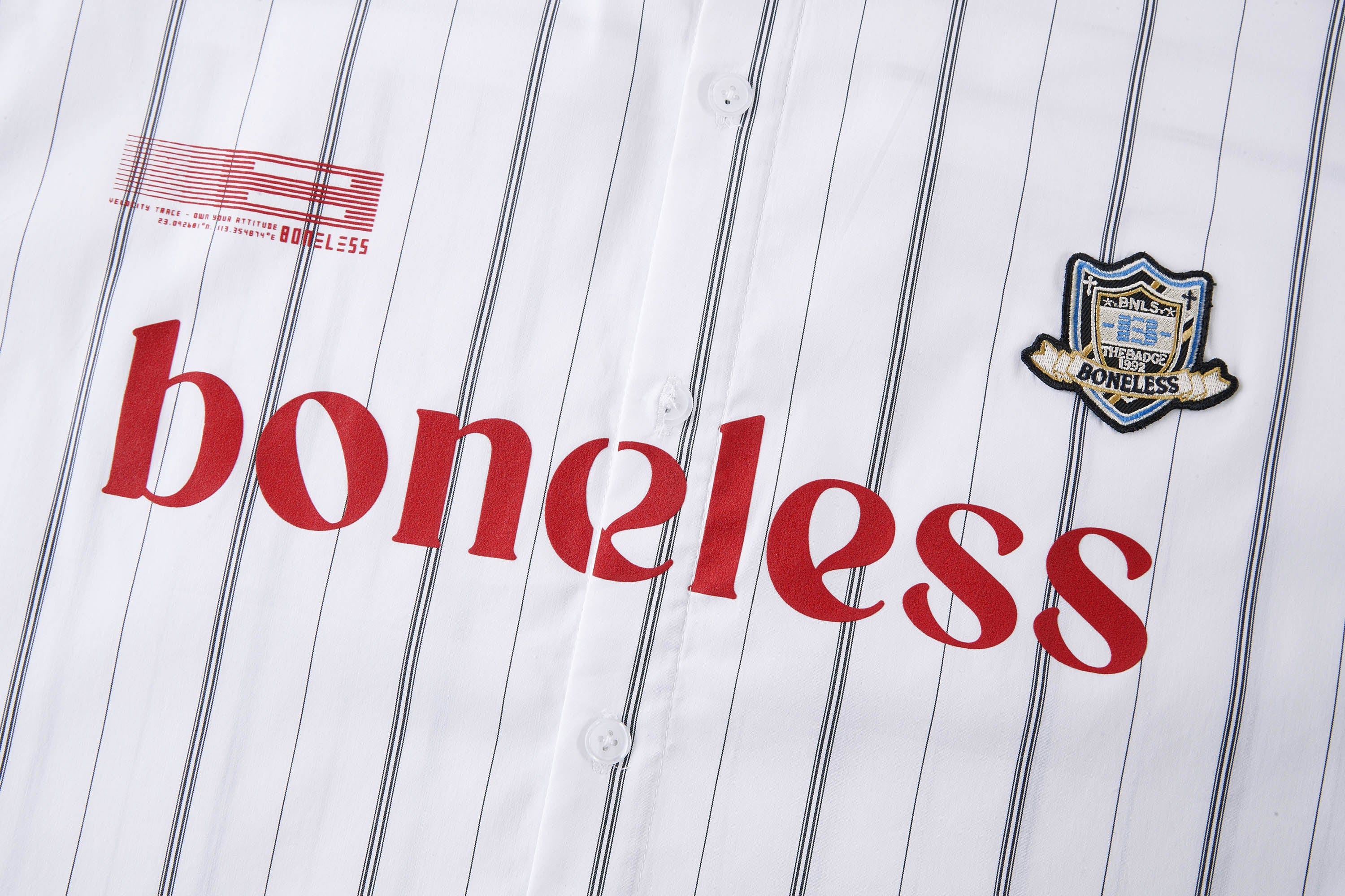 BONELESS Varsity Stripe Badge Shirt