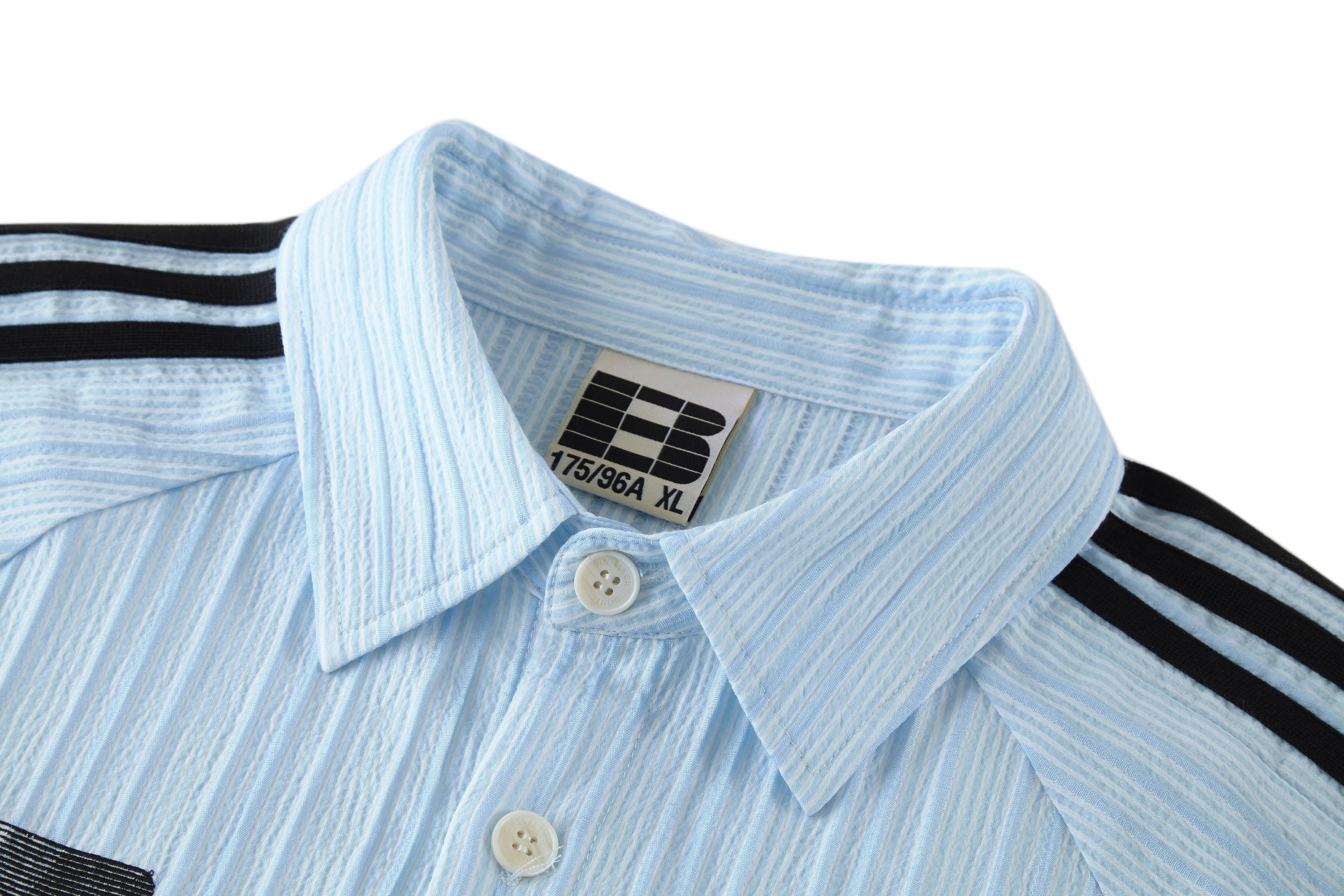 BONELESS Pinstriped Seersucker Raglan Half Shirt