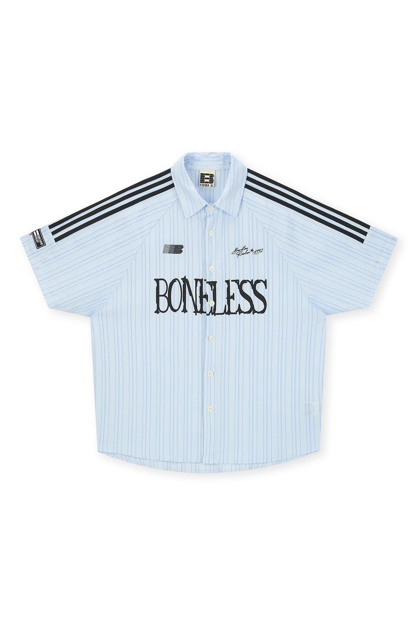 BONELESS Pinstriped Seersucker Raglan Half Shirt