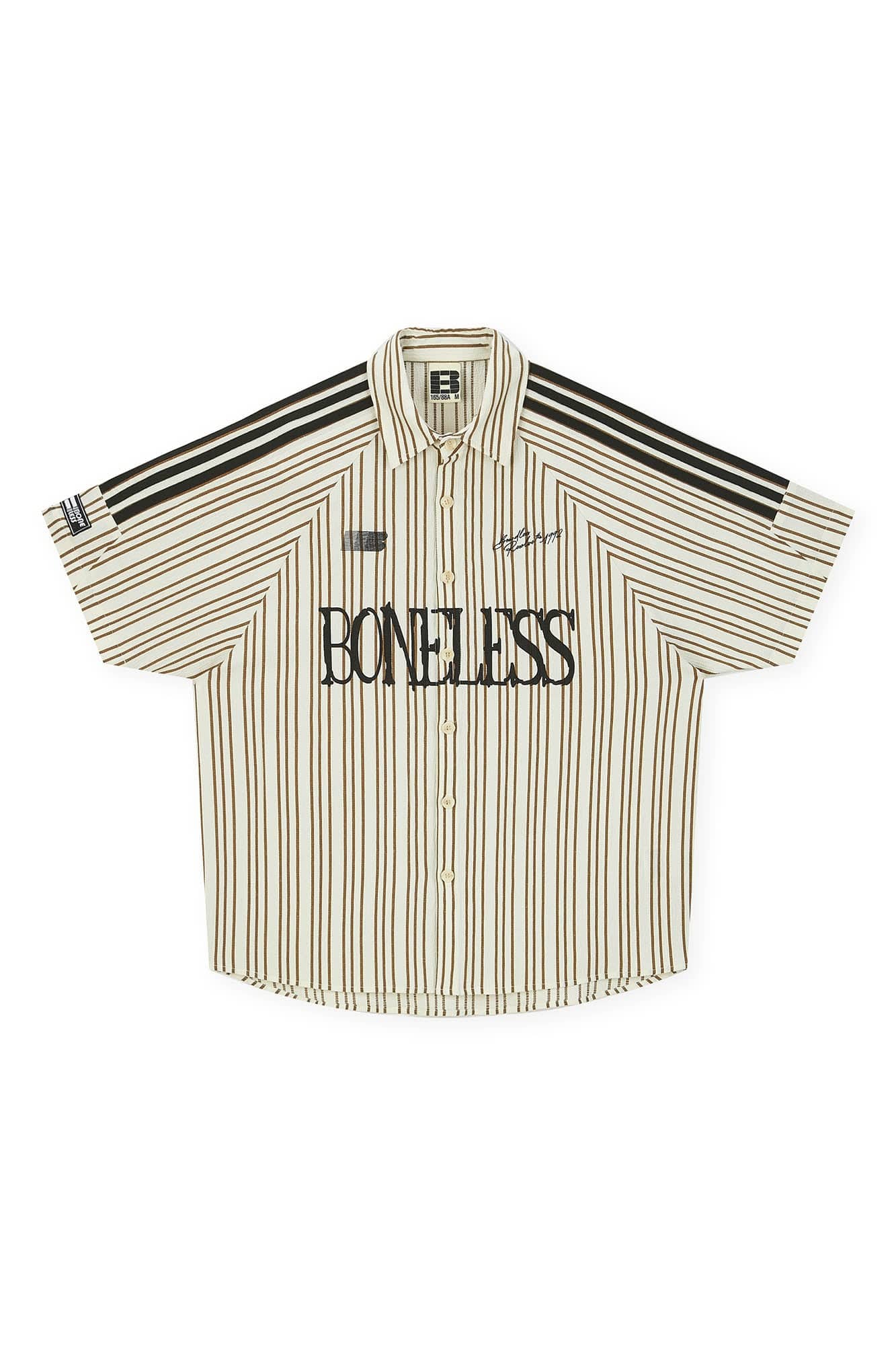 BONELESS Pinstriped Seersucker Raglan Half Shirt