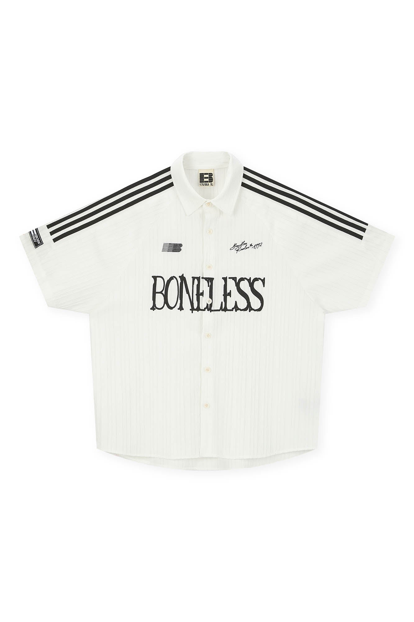 BONELESS Pinstriped Seersucker Raglan Half Shirt