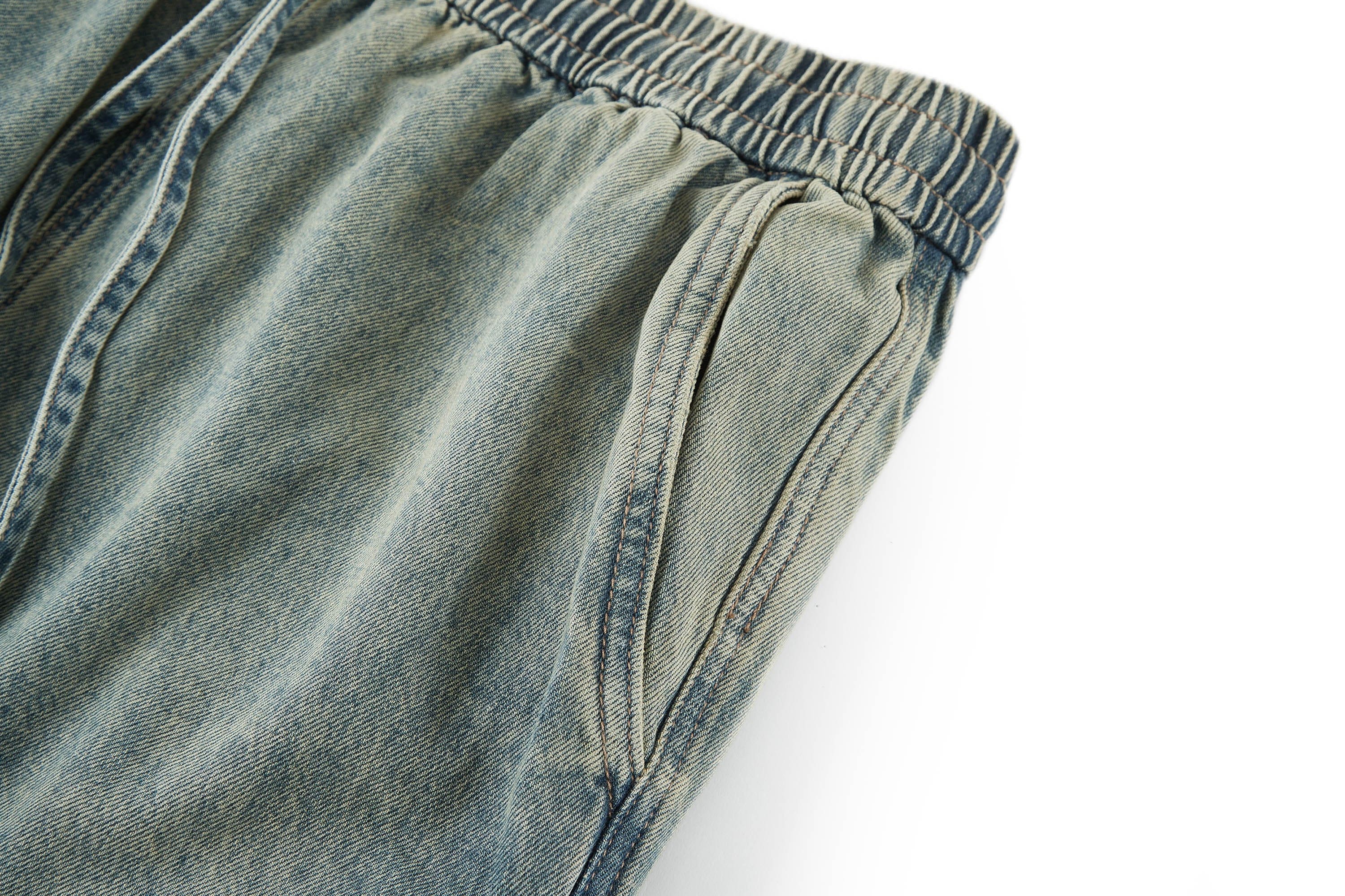 BONELESS Distressed Multi-Pocket Drawstring Cargo Jeans