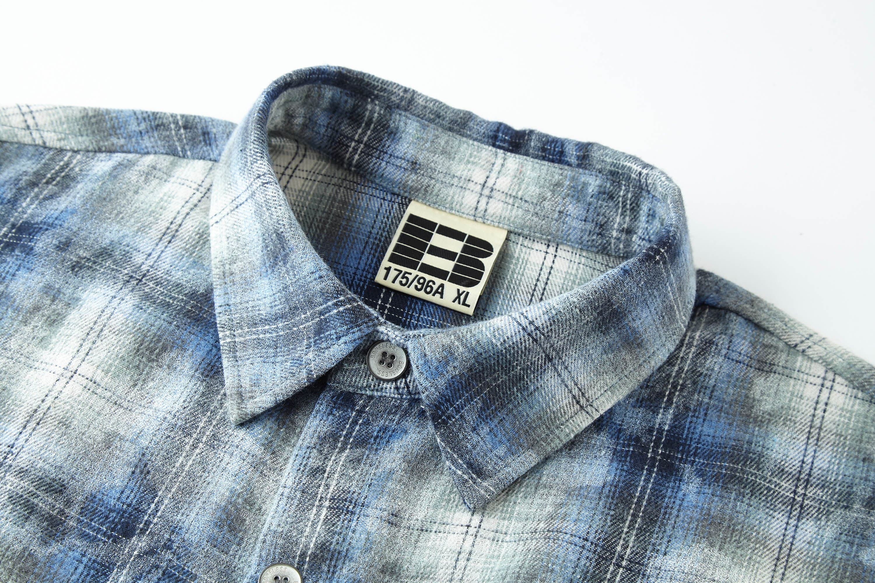 BONELESS Grunge Faded Check Band Patch Shirt