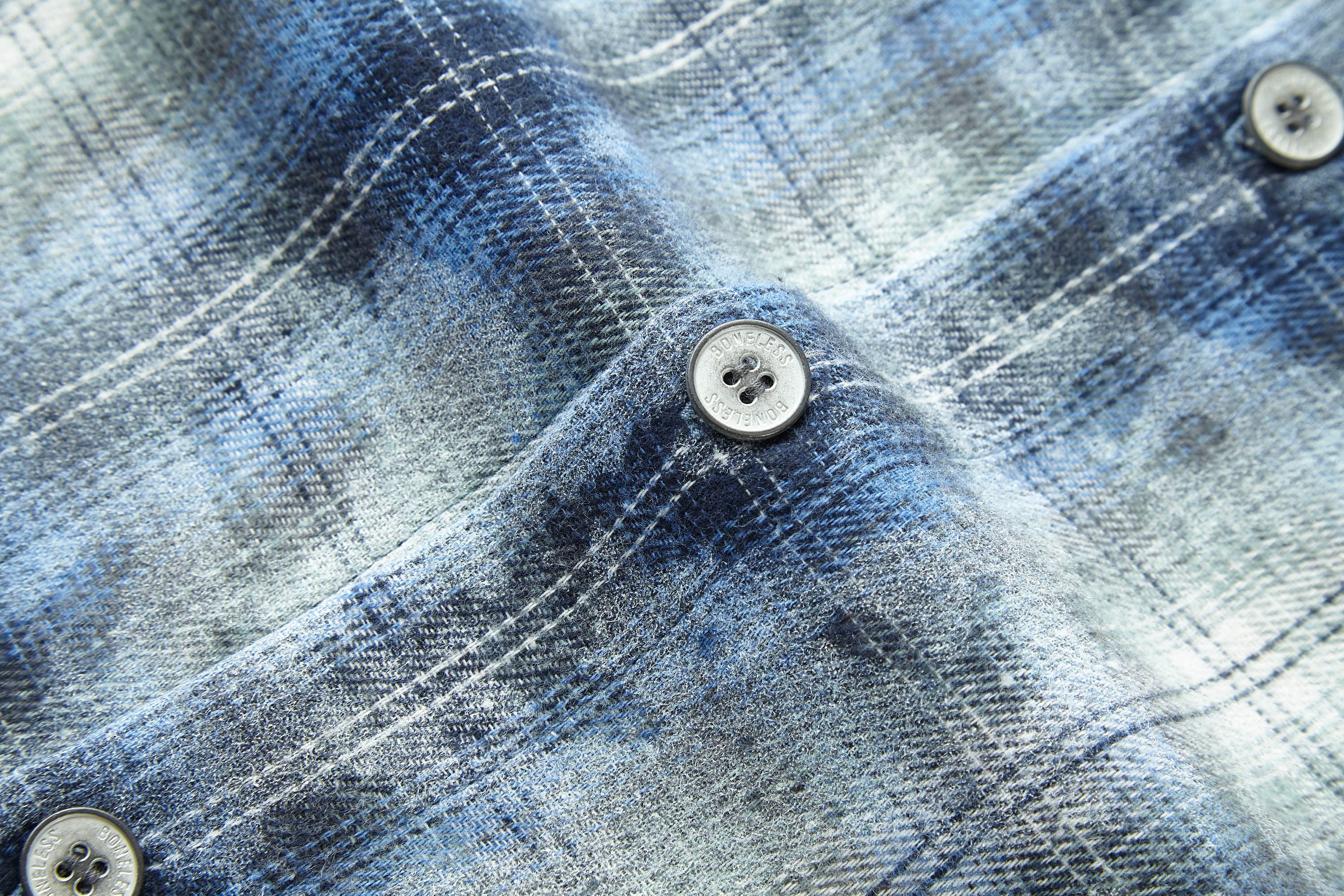 BONELESS Grunge Faded Check Band Patch Shirt
