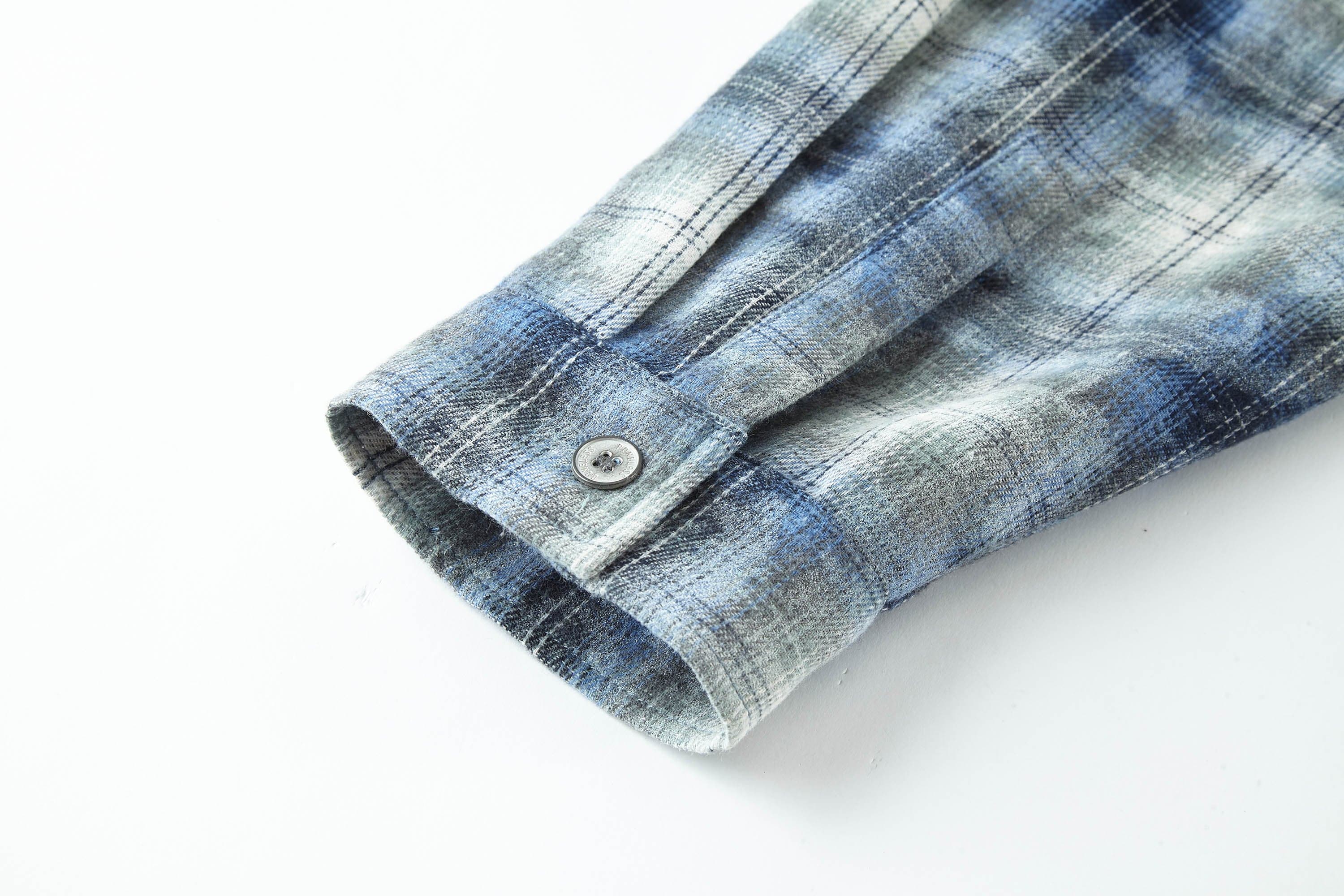 BONELESS Grunge Faded Check Band Patch Shirt