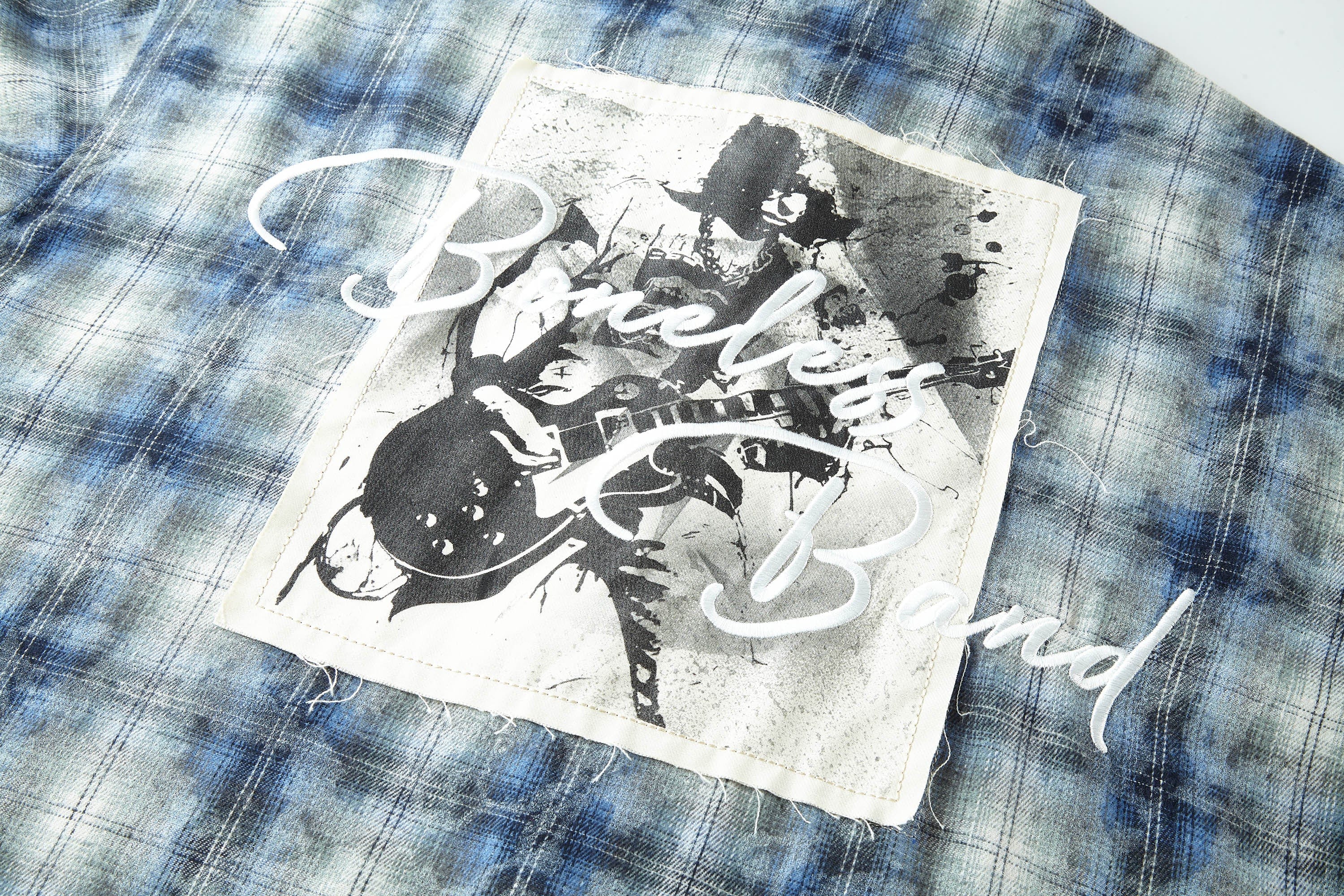 BONELESS Grunge Faded Check Band Patch Shirt