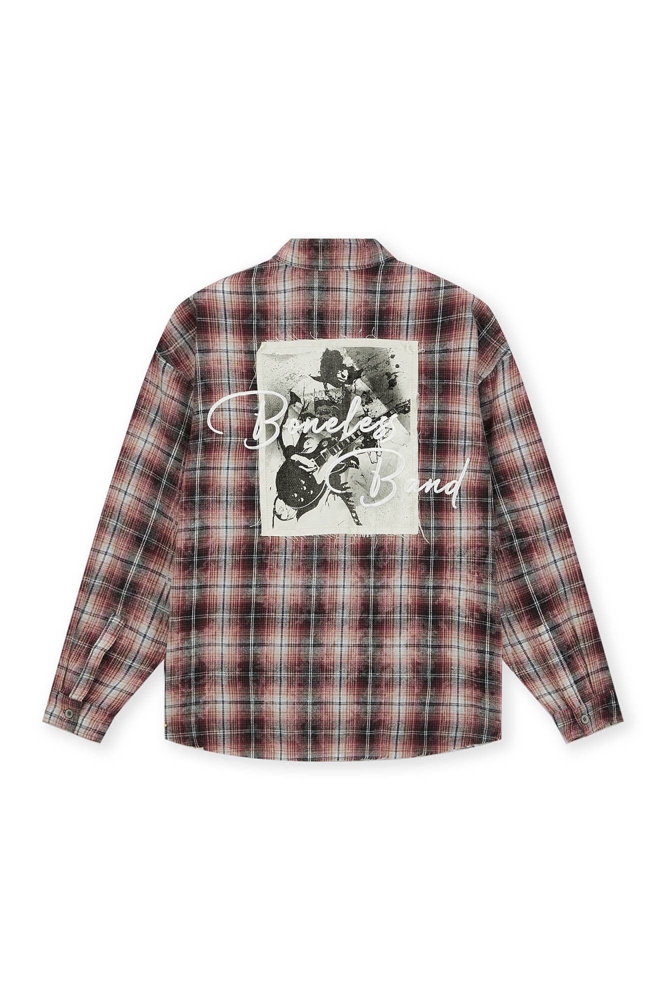 BONELESS Grunge Faded Check Band Patch Shirt