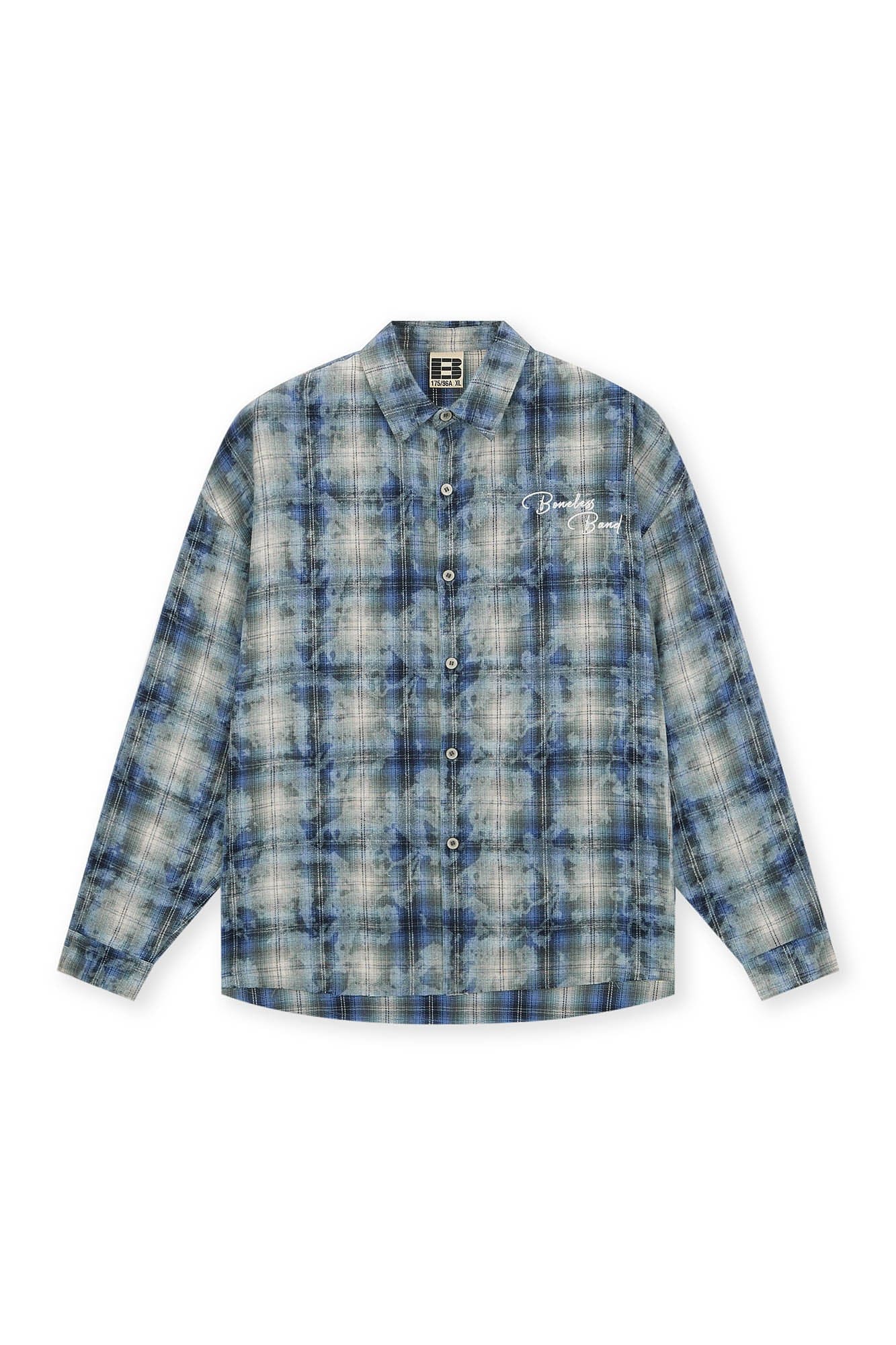 BONELESS Grunge Faded Check Band Patch Shirt