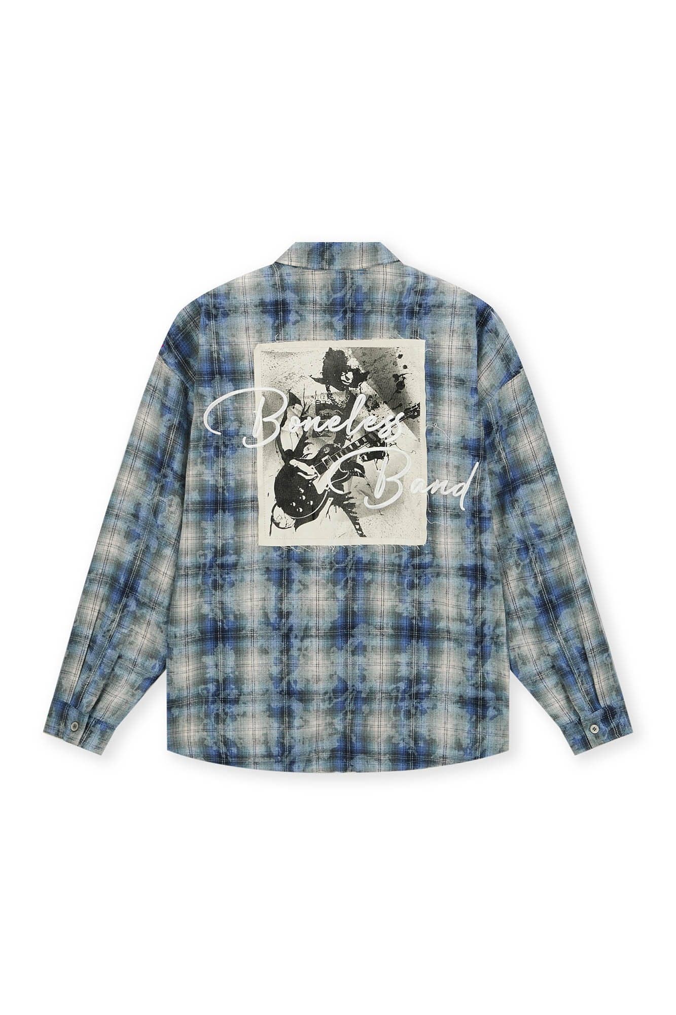 BONELESS Grunge Faded Check Band Patch Shirt