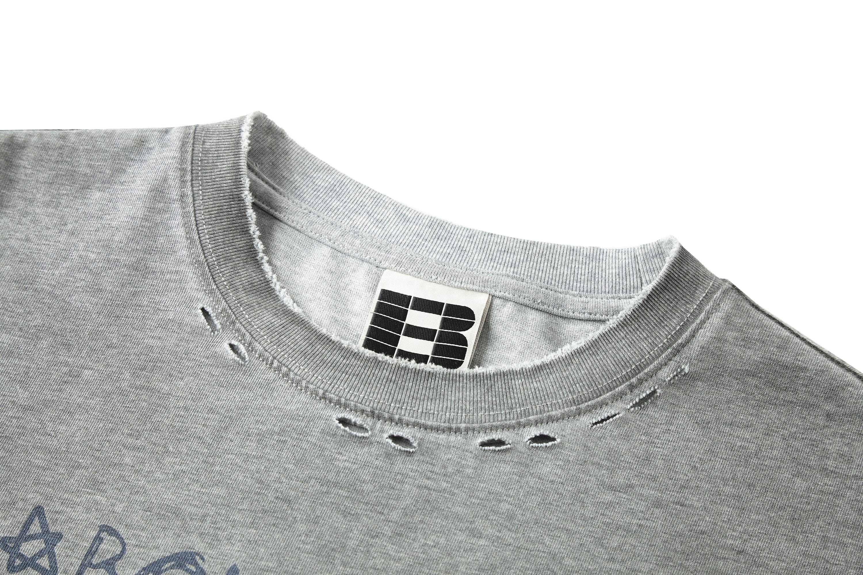 BONELESS Distressed Statement Graffiti Gradient Long-Sleeve Tee
