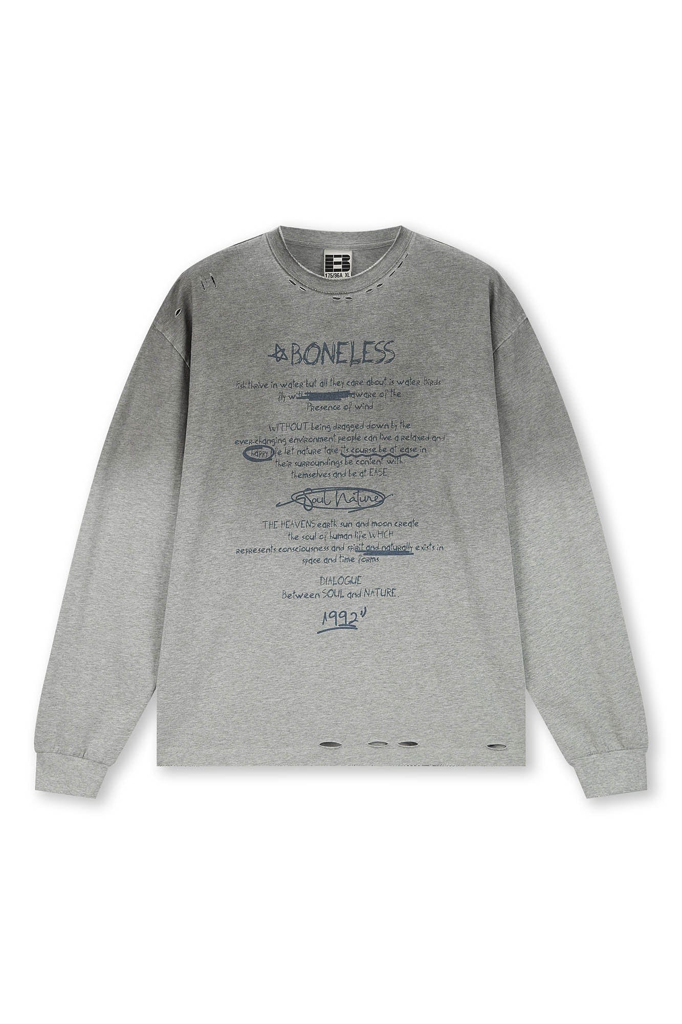 BONELESS Distressed Statement Graffiti Gradient Long-Sleeve Tee