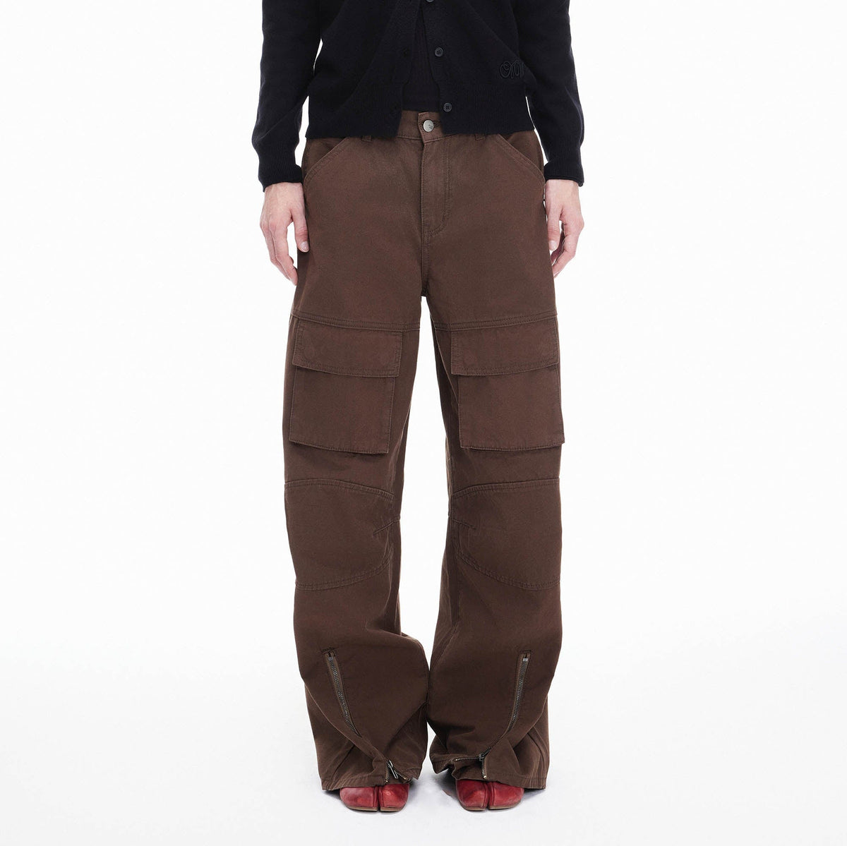 ARTIFICIAL WORLD Zip-Hem Multi-Pocket Wide-Leg Cargo
