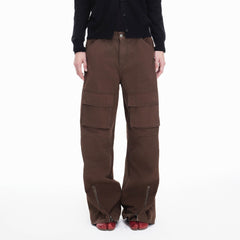 ARTIFICIAL WORLD Zip-Hem Multi-Pocket Wide-Leg Cargo