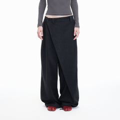 ARTIFICIAL WORLD Asymmetrical Overlay Wool Wide-Leg Pants